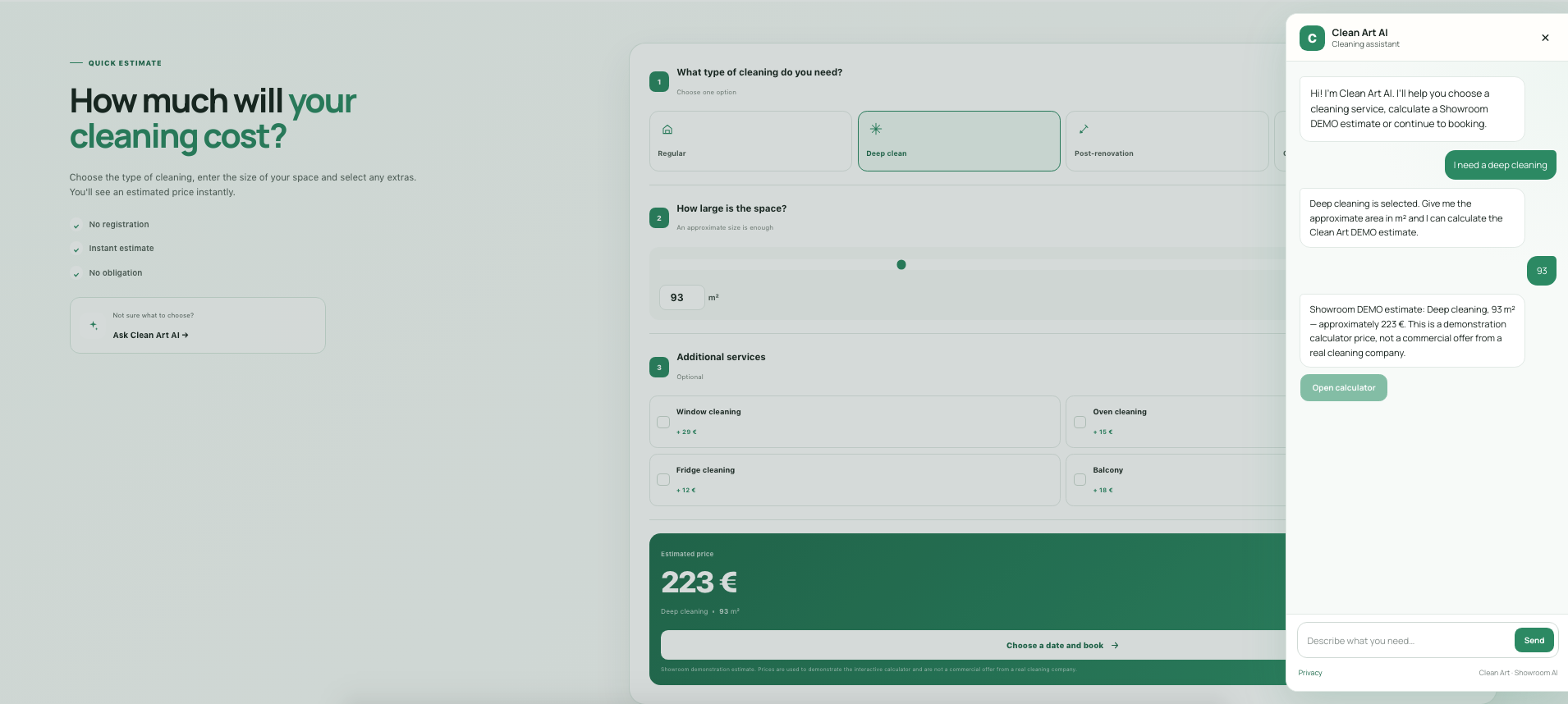 Clean Art interactive calculator